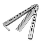 Peine de práctica de acero inoxidable para salón, cuchillo de práctica (sin cortar), peine de mariposa