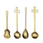 Cuchara mezcladora de café de acero inoxidable, cuchara creativa con forma de instrumento Musical, Lute Titanium Gold - Imagen 3