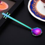 Cuchara mezcladora de café de acero inoxidable, cuchara creativa con forma de instrumento Musical, Octagonal Colorful