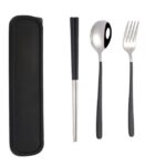 4 PCS / Set Vajilla portátil de acero inoxidable Juego creativo Palillos Cuchara Tenedor Regalo, Black