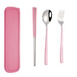 4 PCS / Set Vajilla portátil de acero inoxidable Juego creativo Palillos Cuchara Tenedor Regalo, Pink