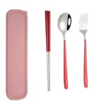 4 PCS / Set Vajilla portátil de acero inoxidable Juego creativo Palillos Cuchara Tenedor Regalo, Red