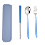 4 PCS / Set Vajilla portátil de acero inoxidable Juego creativo Palillos Cuchara Tenedor Regalo, Blue