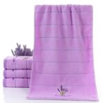 Toallas faciales gruesas de algodón puro a rayas, toallas faciales absorbentes con patrón de lavanda