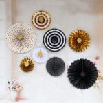 2 juegos de abanico de papel bronceador, conjunto de flores, decoración para fiesta de boda, vacaciones de cumpleaños, Black 8pcs