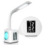 Luz de ajuste de 3 velocidades con Control táctil de 10W, lámpara de mesa con protección ocular regulable, luz nocturna de color con portalápices y despertador