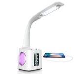 Luz de ajuste de 3 velocidades con Control táctil de 10W, lámpara de mesa con protección ocular regulable, luz nocturna de color con portalápices y despertador - Imagen 2