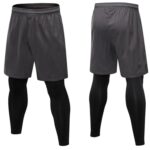 Pantalones de secado rápido elásticos de ocio de fitness de dos piezas falsos, XXL - Imagen 2
