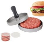 Molde para hamburguesa de pastel de carne a presión con revestimiento antiadherente de aleación de aluminio de grado alimenticio para el hogar con 40 piezas de papel de silicona