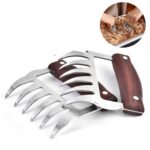 2 PCS Oso en forma de garra de acero inoxidable Barbacoa Tenedor Pollo Triturado Mango de madera Antideslizante Cocina creativa Tenedor Garra Carne Garra Divisor con, Meat Claw Splitter(Redwood)