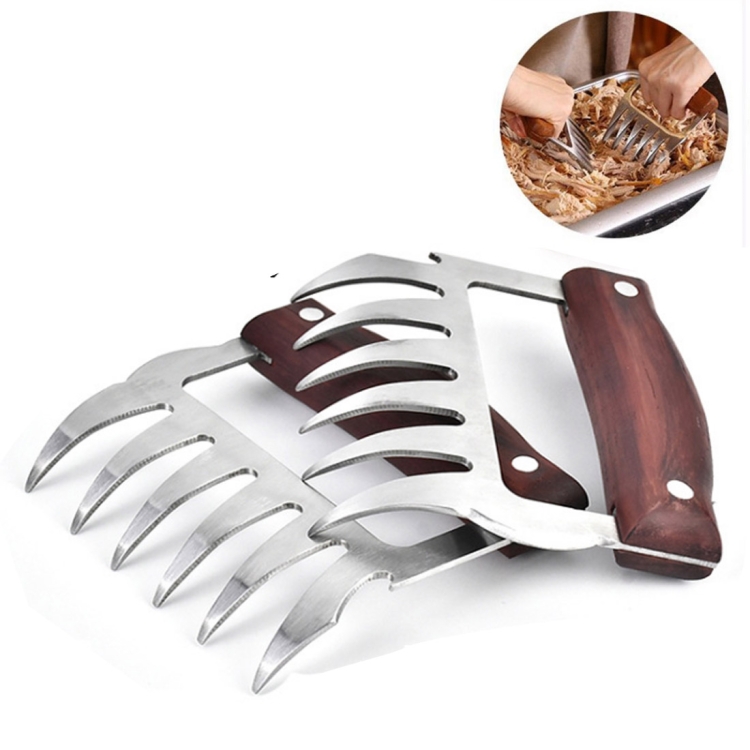 ZY6518451AA.jpg 2 PCS Oso en forma de garra de acero inoxidable Barbacoa Tenedor Pollo Triturado Mango de madera Antideslizante Cocina creativa Tenedor Garra Carne Garra Divisor con, Meat Claw Splitter(Redwood) - Imagen 1