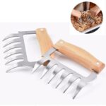 2 PCS Oso en forma de garra de acero inoxidable Barbacoa Tenedor Pollo Triturado Mango de madera Antideslizante Cocina creativa Tenedor Garra Carne Garra Divisor con, Meat Claw Splitter(Wood color)