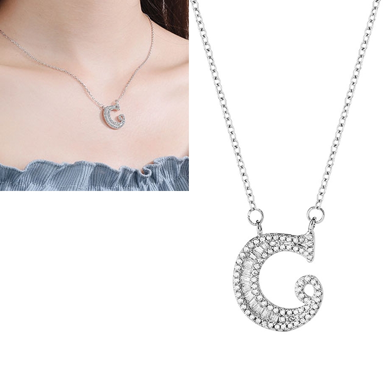 EDA00112503.jpg Collar con colgante de alfabeto inglés de plata esterlina S925 para mujer, C - Imagen 1
