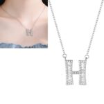 Collar con colgante de alfabeto inglés de plata esterlina S925 para mujer, H