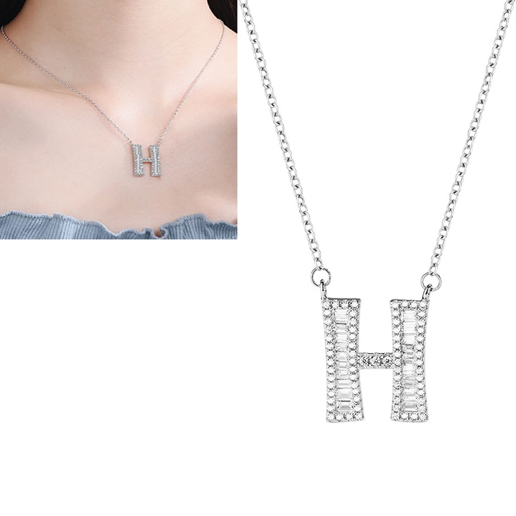 EDA00112508.jpg Collar con colgante de alfabeto inglés de plata esterlina S925 para mujer, H - Imagen 1