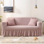 Funda de sofá estilo falda de cobertura total elástica para sala de estar, tamaño: doble M 145-185 cm