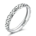 Anillo de mujer con textura de flor en relieve retro de plata esterlina S925, 8