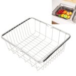 Escurridor de platos de cocina, escurridor de fregadero, cesta de lavado, soporte de secado de frutas y verduras, estante ajustable de acero inoxidable, Arch Net Style