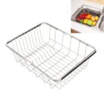 Escurridor de platos de cocina, escurridor de fregadero, cesta de lavado, soporte de secado de frutas y verduras, estante ajustable de acero inoxidable, Flat Bottom Style