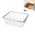 Escurridor de platos de cocina, escurridor de fregadero, cesta de lavado, soporte de secado de frutas y verduras, estante ajustable de acero inoxidable, Ordinary Style