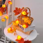 Cadena de luces LED decorativas de 2 m y 10 luces, Maple Leaf Pumpkin + Acorn