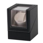 Caja de reloj individual de cuero Coctelera de reloj de motor eléctrico Coctelera de reloj automática, enchufe de EE. UU., Single, Black