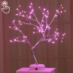 36 LED Pearl Tree Lámpara de mesa de alambre de cobre Decoración creativa Control táctil Luz nocturna (luz blanca cálida), 108 LEDs Pink Light