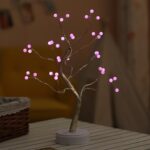 36 LED Pearl Tree Lámpara de mesa de alambre de cobre Decoración creativa Control táctil Luz nocturna (luz blanca cálida), 36 LEDs Pink Light - Imagen 2