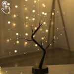 36 LED Pearl Tree Lámpara de mesa de alambre de cobre Decoración creativa Control táctil Luz nocturna (luz blanca cálida), 48 LEDs Warm White