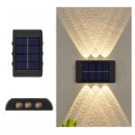 Lámpara de pared solar para exteriores, impermeable, arriba y abajo, focos de doble cabeza, 6LED NiMH