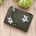Cartera corta bordada, carteras de cuero de PU, monedero con cerrojo Floral para mujer, bolso con cremallera, tarjeteros