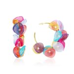 Pendientes largos de pétalos hechos a mano con arte de tela exagerada, E1910-6 Colorful