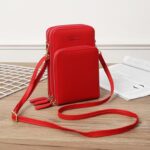 Bolso de mujer Bolso de tres capas con cremallera Espejo Pantalla táctil Bolso bandolera de gran capacidad, Touch Screen(Red)
