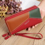 Monedero largo con doble cremallera para mujer, bolso para teléfono con monedas empalmadas