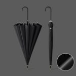 Paraguas de uso dual para lluvia y sol, doble mango largo, automático, 16 huesos, Vinyl Black