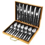 24 piezas/juego de cubiertos de acero inoxidable en caja, cuchillo, tenedor y cuchara, juego de cubiertos, Silver, Gold, Rose Gold, Colorful, Black, Blue, Purple