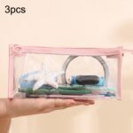 3 uds PVC estudiante papelería almacenamiento transparente lápiz bolsa examen transparente cremallera lápiz bolsa, Pink