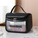 Bolsa de cosméticos translúcida de PVC Bolsa de baño con tapa abatible de PU