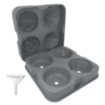 Moldes para cubitos de hielo de cóctel con forma de diamante rosa de 4 agujeros, fabricante de bolas de hielo de silicona, Rose Shape (Grey)