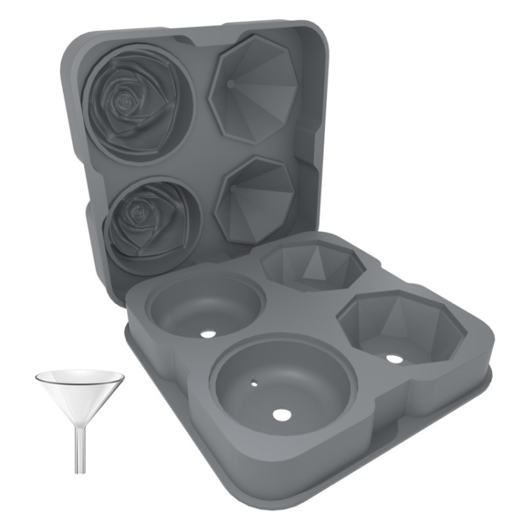 TBD0603963801.jpg Moldes para cubitos de hielo de cóctel con forma de diamante rosa de 4 agujeros, fabricante de bolas de hielo de silicona, Rose Shape (Grey) - Imagen 1