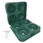 Moldes para cubitos de hielo de cóctel con forma de diamante rosa de 4 agujeros, fabricante de bolas de hielo de silicona, Rose Shape (Dark Green)