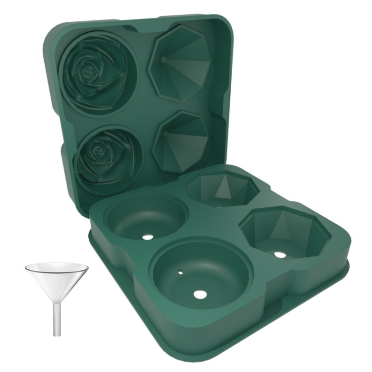TBD0603963802.jpg Moldes para cubitos de hielo de cóctel con forma de diamante rosa de 4 agujeros, fabricante de bolas de hielo de silicona, Rose Shape (Dark Green) - Imagen 1