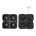 Moldes para cubitos de hielo de cóctel con forma de diamante rosa de 4 agujeros, fabricante de bolas de hielo de silicona, Rose Shape (Black)