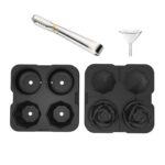 Moldes para cubitos de hielo de cóctel con forma de diamante rosa de 4 agujeros, fabricante de bolas de hielo de silicona, Rose Shape (Black with Ice Clip)