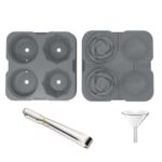 Moldes para cubitos de hielo de cóctel con forma de diamante rosa de 4 agujeros, fabricante de bolas de hielo de silicona, Rose Shape (Gray with Ice Clip)