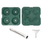 Moldes para cubitos de hielo de cóctel con forma de diamante rosa de 4 agujeros, fabricante de bolas de hielo de silicona, Rose Shape (Dark Green with Ice Clip)