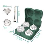 Moldes para cubitos de hielo de cóctel con forma de diamante rosa de 4 agujeros, fabricante de bolas de hielo de silicona, Rose Shape (Dark Green) - Imagen 3