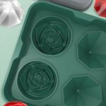 Moldes para cubitos de hielo de cóctel con forma de diamante rosa de 4 agujeros, fabricante de bolas de hielo de silicona, Rose Shape (Gray with Ice Clip) - Imagen 5