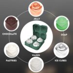 Moldes para cubitos de hielo de cóctel con forma de diamante rosa de 4 agujeros, fabricante de bolas de hielo de silicona, Rose Shape (Dark Green with Ice Clip) - Imagen 10