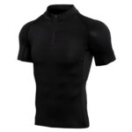 Ropa de secado rápido para hombre de la aptitud del desgaste del gimnasio de la manga corta con el cuello de la cremallera, XXL